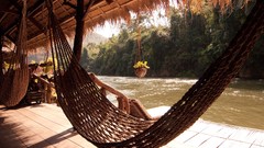 Hammock Thailand resort rivers wooden floor flowerpot thatched 