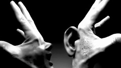 Hands black background monochrome WTF talk to the hand