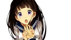 Hands white background school uniforms open mouth purple eyes 