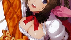 Happiness food Anime dress bread happy bows long hair anime 