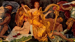 Harp paintings Knights angels classic art Adolf Münzer