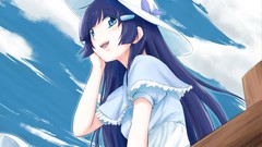 Hats blue hair anime girls blue eyes open mouth precure hair 