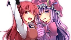 Hats red eyes long hair wink touhou open mouth purple hair 