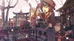 Hats Ribbons anime girls brown eyes brunettes short hair touhou 
