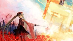 Hats skirts long hair uniforms hatsune miku vocaloid cherry 