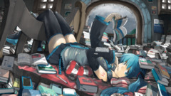 hatsune miku anime girls Anime Books legs stockings blue hair