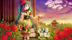 Hatsune miku vocaloid nardack yukata twintails Japanese clothes 