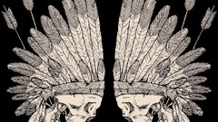 Head feathers arrows symmetry skulls tattoos Red man