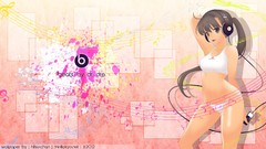 Headphones anime girls brown eyes brunettes ponytails beats by 