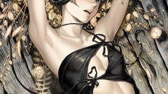 Headphones anime girls lying down Midori Foo