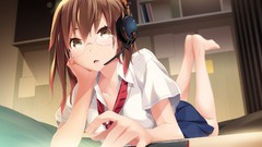 Headphones Anime glasses anime girls headsets visual novels 