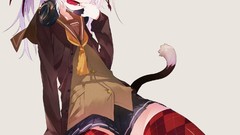 Headphones Anime Manga white hair skirts long hair school 