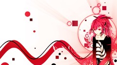 Headphones Anime red eyes sitting skirts long hair headsets 