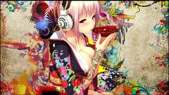 Headphones Anime tattoos multicolor pink hair pink eyes anime 