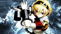 Headphones blondes blue eyes short hair Androids Persona series 