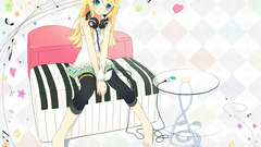 Headphones blondes couch Music