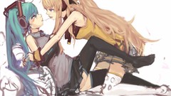 Headphones blondes skirts long hair hatsune miku vocaloid 