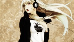 Headphones blondes wind long