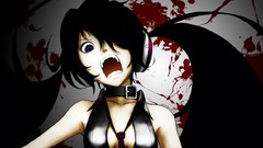 Headphones blood tie anime girls vocaloid black hair purple 