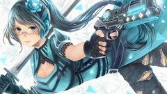 Headphones blue jeans Guns