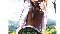 Headphones blush anime girls blue eyes brunettes school 