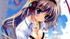 Headphones brown blush long hair anime girls blue eyes izumi 