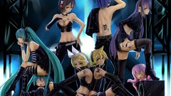 Headphones brown Chibi blondes blue hair long hair hatsune miku 