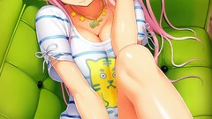 Headphones coach red eyes pink hair long hair anime girls super 