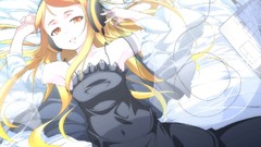 Headphones Computers dress blanket beds blondes long hair anime 