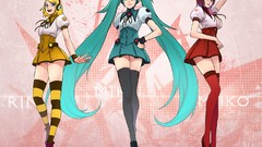 Headphones dress bows blondes smiling long hair anime girls 