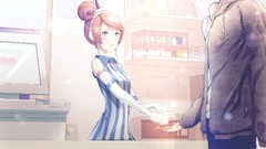 Headphones dress gloves blush anime girls blue eyes indoors 