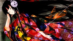 Headphones dress red dress kimono wires long hair anime girls 