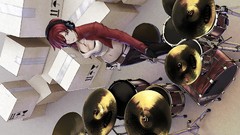 Headphones Drums red eyes gloves instruments belts pants short 