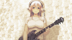 Headphones guitars artwork Anime
