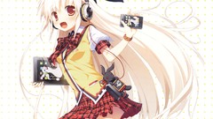 Headphones hats red eyes blondes skirts tablet long hair anime 