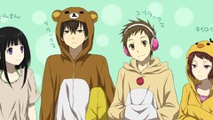 Headphones hoodies long hair pink eyes anime girls green eyes 