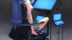 Headphones long hair blue