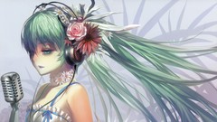 Headphones microphones anime girls hatsune miku vocaloid 