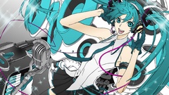 Headphones piano blue hair blue eyes hatsune miku vocaloid Miwa 