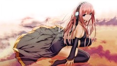 Headphones pink hair anime girls vocaloid megurine luka bare 