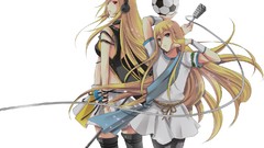 Headphones red eyes blondes microphones long hair anime girls 