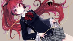 Headphones red eyes wires schoolgirls bows jackets microphones 