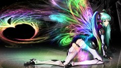 Headphones reflections skirts multicolor long hair anime girls 