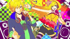 Headphones Shorts belts blondes bracelets microphones long hair 