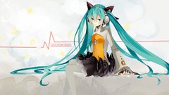 Headphones sitting skirts long hair headsets hatsune miku 