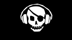 headphones skull Minimalism black background black monochrome