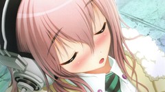 Headphones sleeping tie blush pink hair anime girls Kimi to 