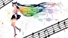 Headphones stockings skirts long hair anime girls blue eyes 