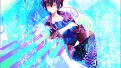 Headphones telephone male pink hair fan art short hair black 