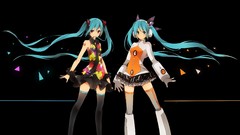 Headphones tie black background skirts long hair boots green 